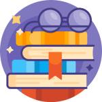 Book stack with Harry Potter style glasses on top and stars 