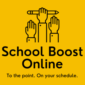 school boost online tutoring logo in-person and online tutoring in concord, nc for reading, writing, and language arts.